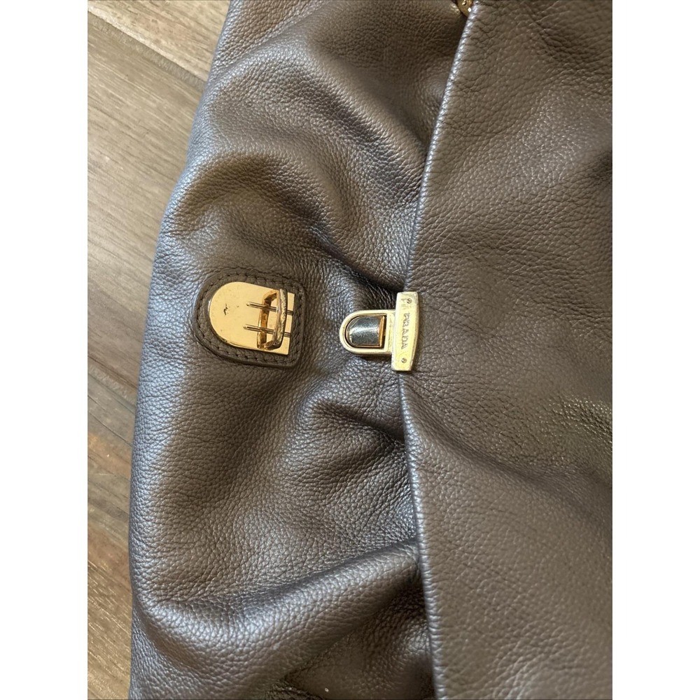 Vintage Prada Vitello Shine Copper Leather Studded Shoulder Bag Italy Gold HW - Picture 12 of 16